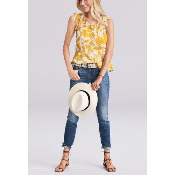 CAbi Sunrise Blouse Womens Large Sleeveless Floral Yellow White 5899 Sheer Fairy - Picture 13 of 13